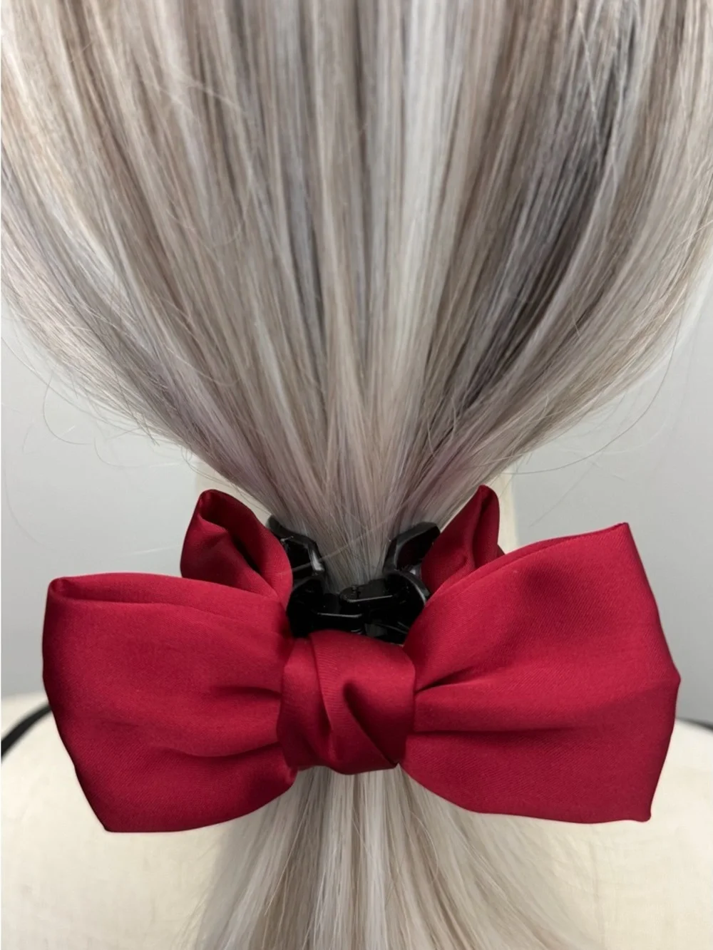 Satin Bow Hair Clip Beige Red Black Hair Bow Barrette Elegant Minimalist